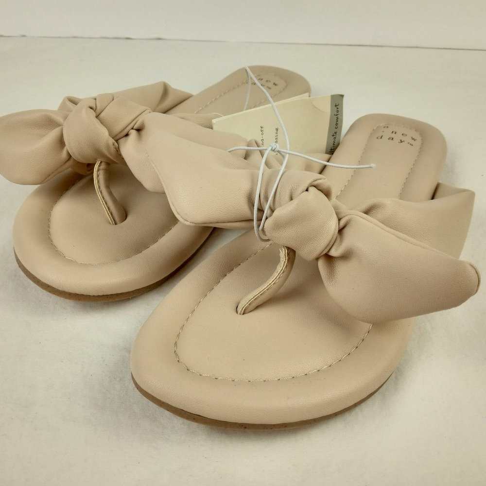 New Women's A NEW DAY Cream/ ADLEY Bowtie Padded Sandals Slide On Flip Flops
